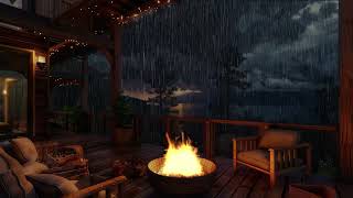 Lakeside Ambience on Porch with Relaxing Campfire Crackling and Nature Rain Sounds Ambient to Relax