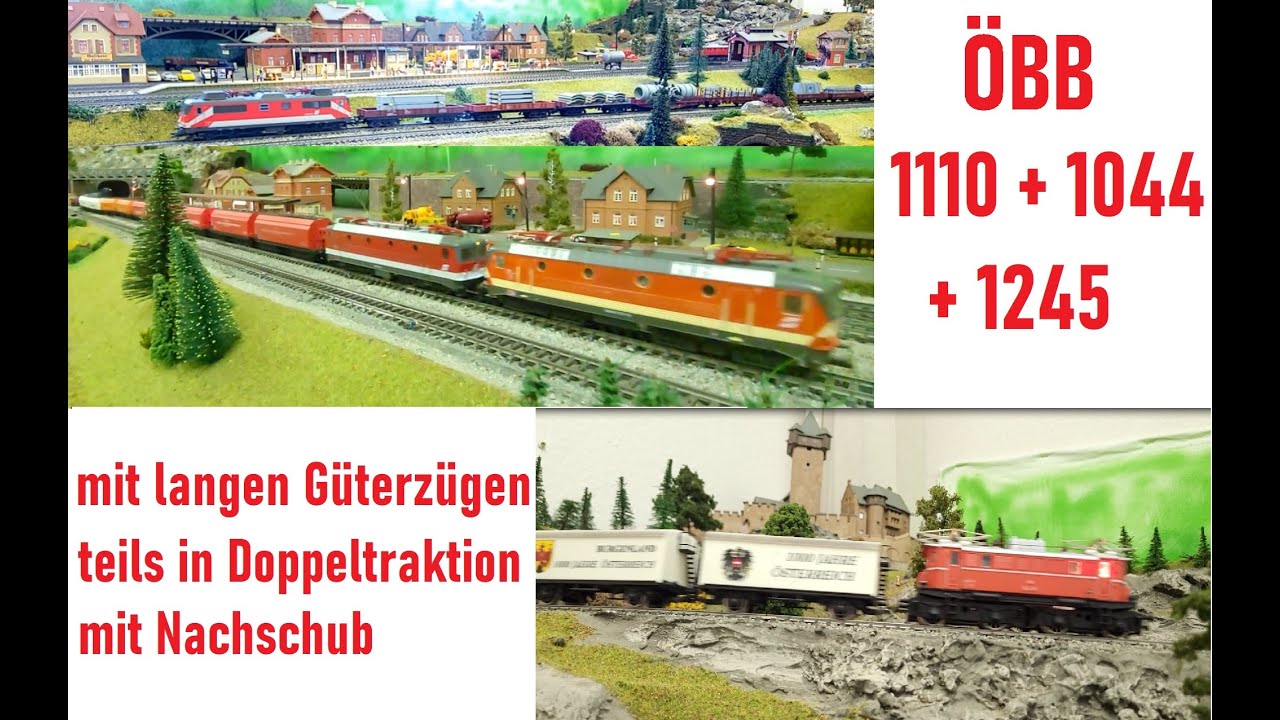 Kleinbahn Modellbahn ÖBB 1110 + 1245 + 1044 mit langen Güterzügen teils mit aufwendiger Beladung