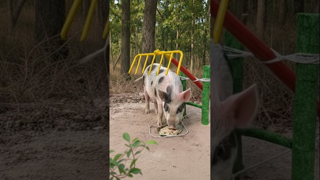 Build a wild pig trap using wood and rice 