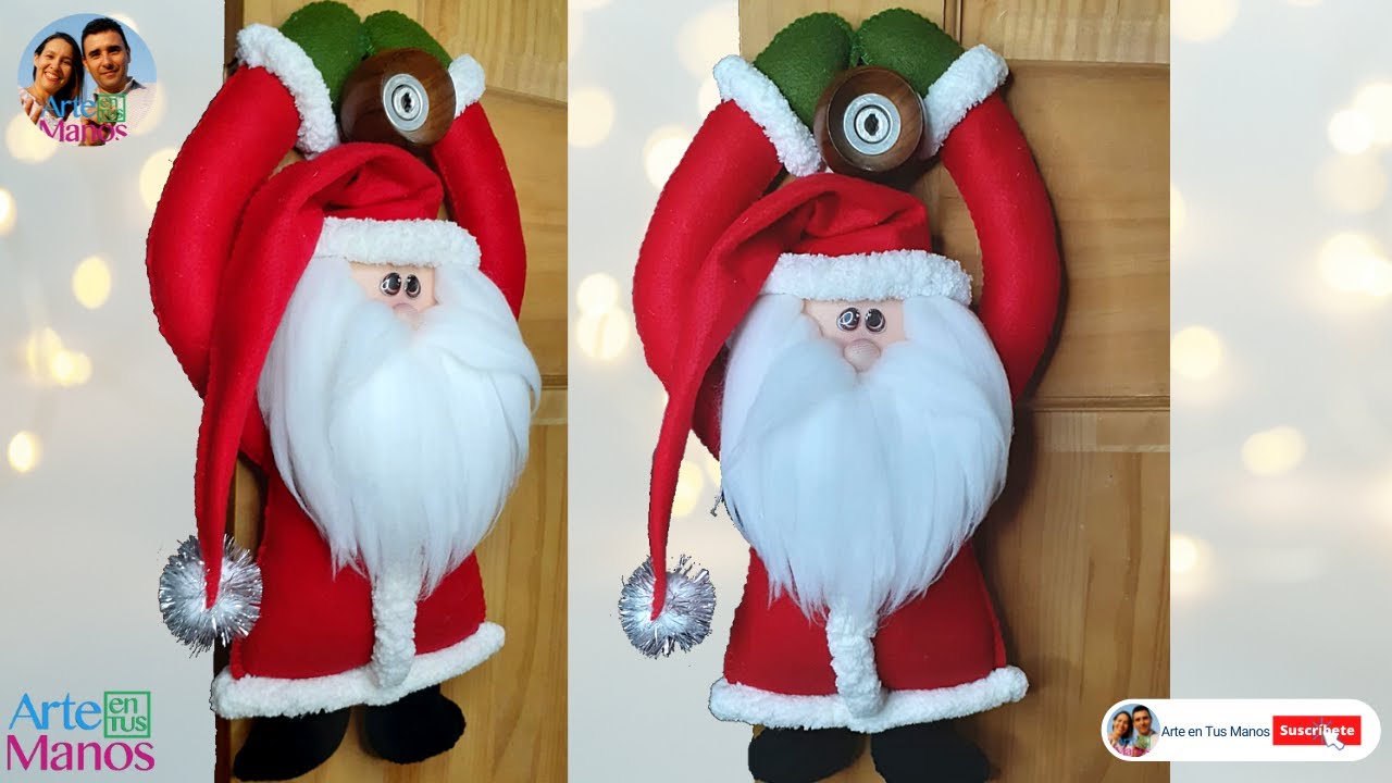 🔴Cómo Hacer Un SANTA CUELGA PUERTAS en Fieltro, FÁCIL con Arte en Tus Manos🎅
