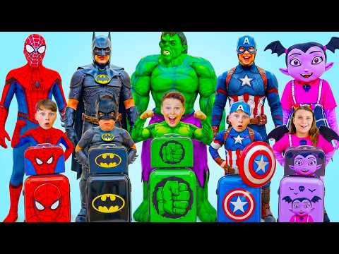 Superheroes Jumping From Suitcases