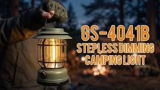Vintage Camping Lantern GS-4041B: Solar & Type-C Charging, Stepless Dimming with Hook