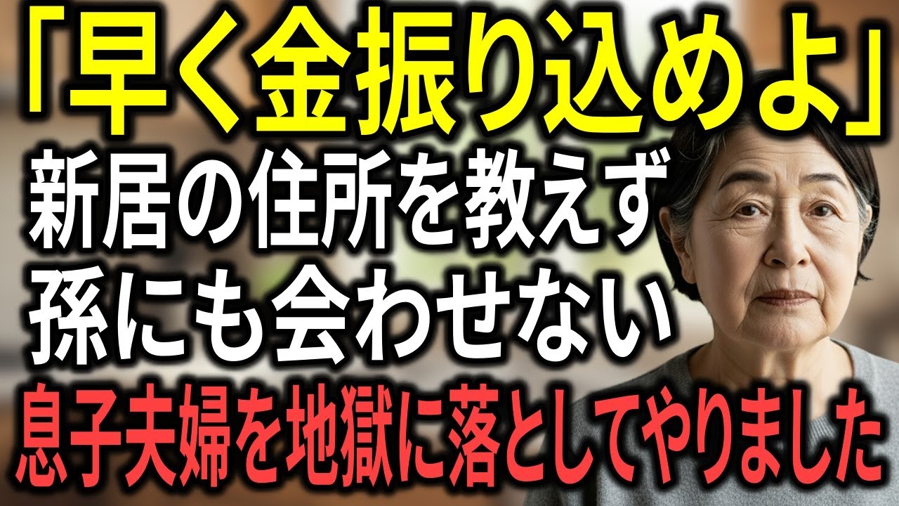 月20万援助する私にだけ新居の住所を教えず、孫にも会わせない息子夫婦→お望み通り地獄に落としてやりました。