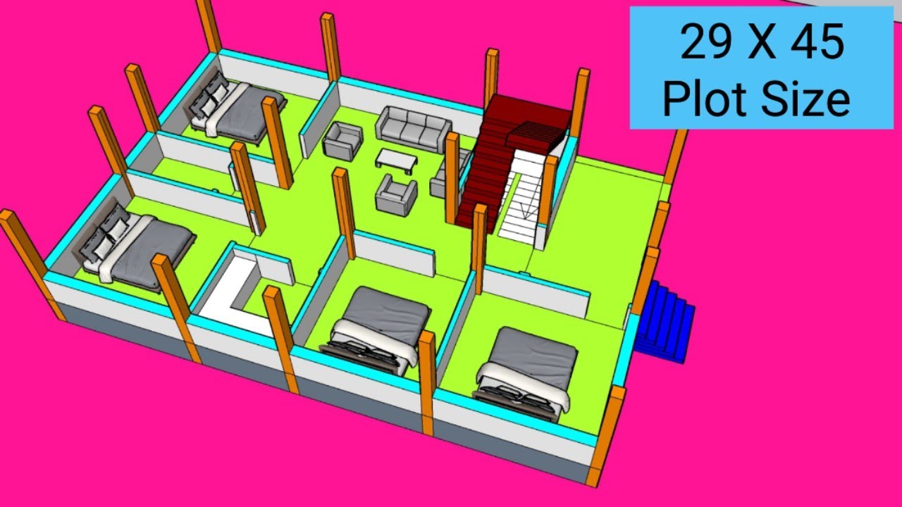 29 X 45 House Plan | 4 Bedroom Home Plan Idea | 1305 Sq Ft House Map by Engineer