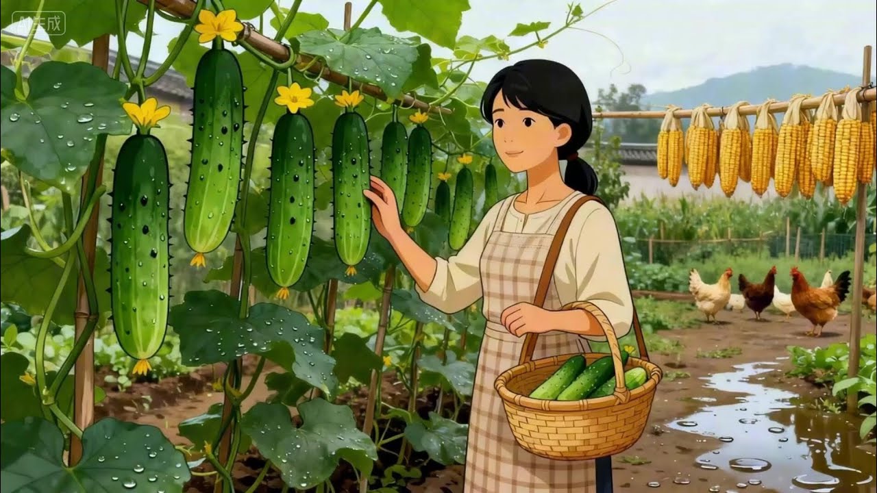 A Peaceful Day in Village Farming 🥒 | Rural Life Animation " Ghibli style" 