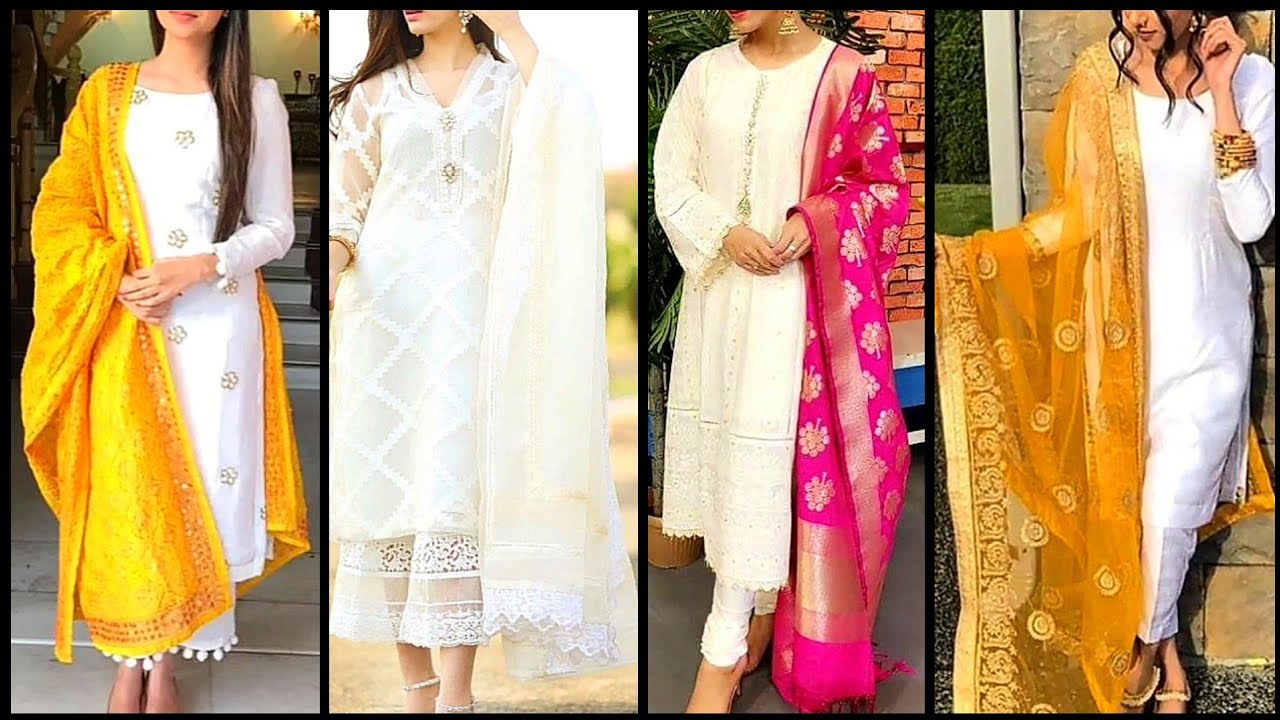 Aggregate more than 210 white suit contrast dupatta latest