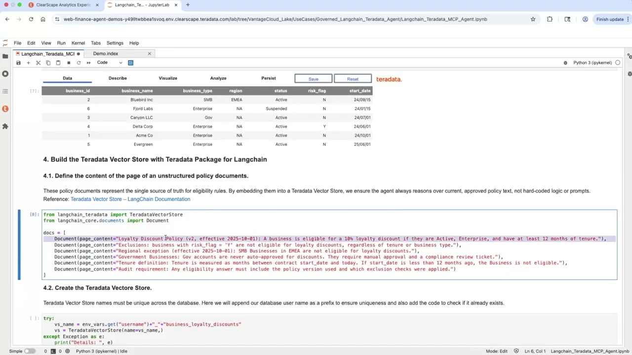 Демонстрация с использованием Teradata Enterprise AgentStack