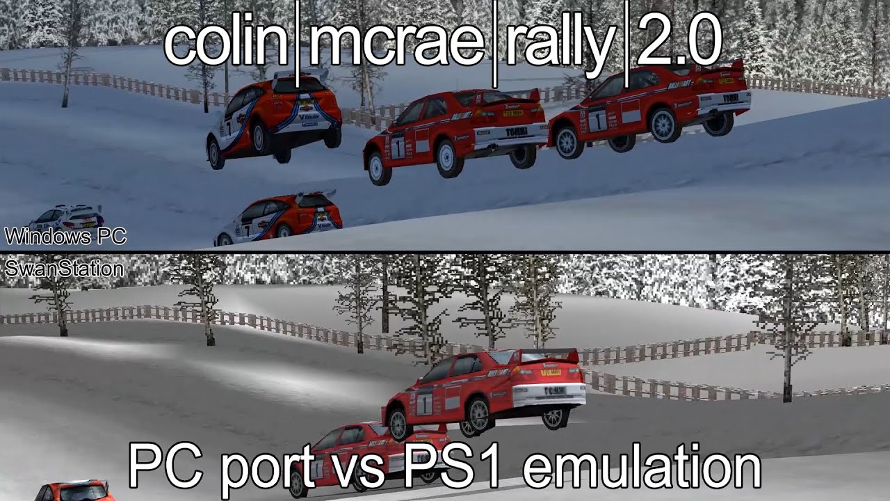 A quick comparison of Colin McRae Rally 2.0 - Windows PC vs SwanStation (PS1 emulator)