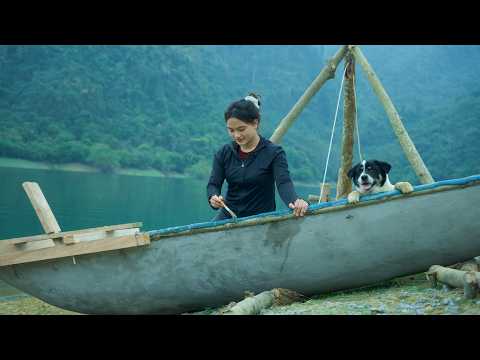 She Built a Concrete Boat Alone – Genius Idea on the Lake