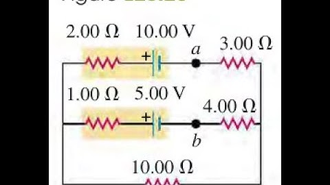 In the circuit shown in , find (a) the current in each branch and (b) the potential difference of po