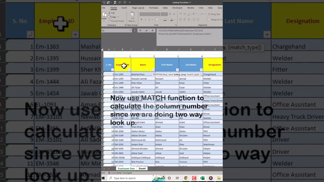 Vlookup formula with match function. two way lookup with vlookup 