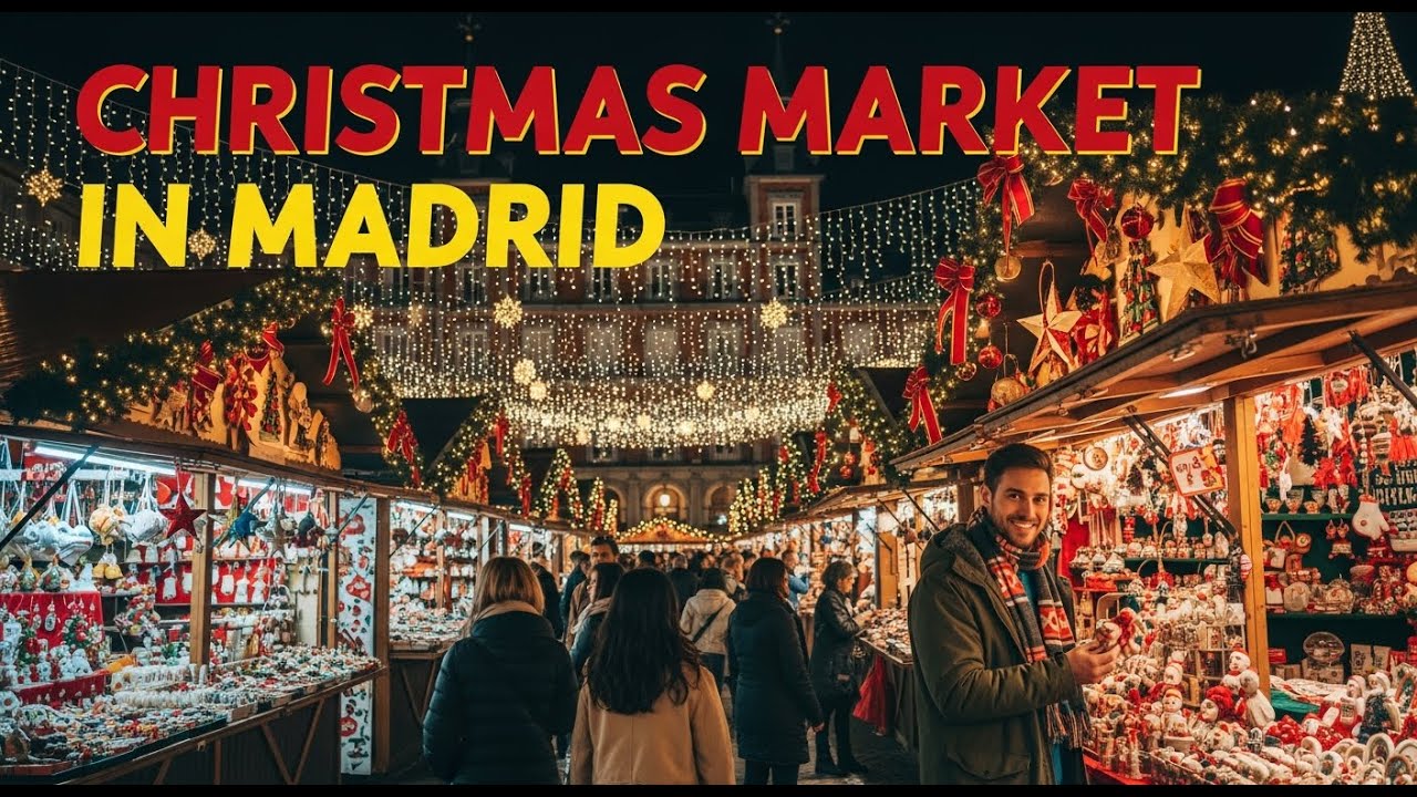 4K MADRID WALKING THROUGH CHRISTMAS MARKET IN PLAZA MAYOR