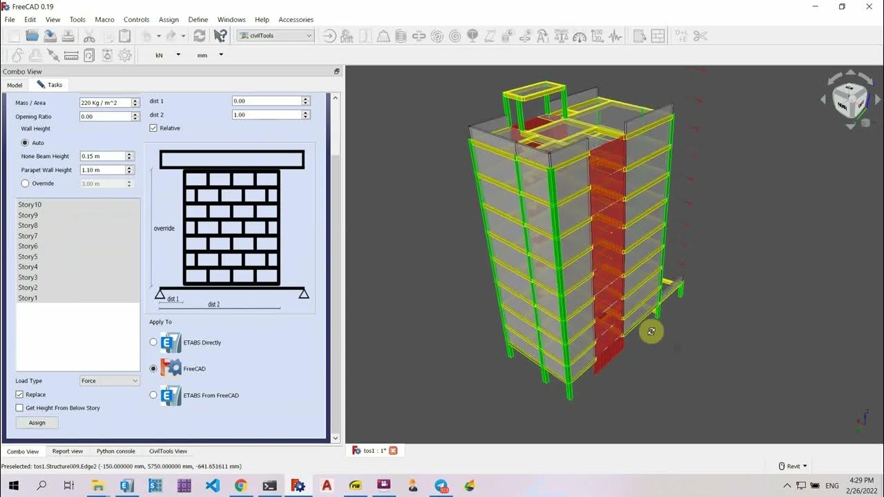 Draw walls in FreeCAD and apply wall loads into ETABS model YouTube