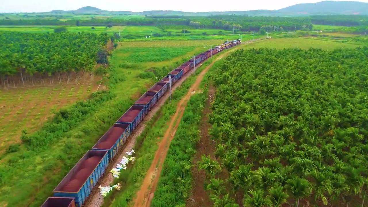 Drone view at Chitradurga iron ore mine railway line