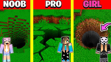 Minecraft Battle: TUNNEL PIT HOLE BASE HOUSE BUILD CHALLENGE - NOOB vs PRO vs GIRL / Animation