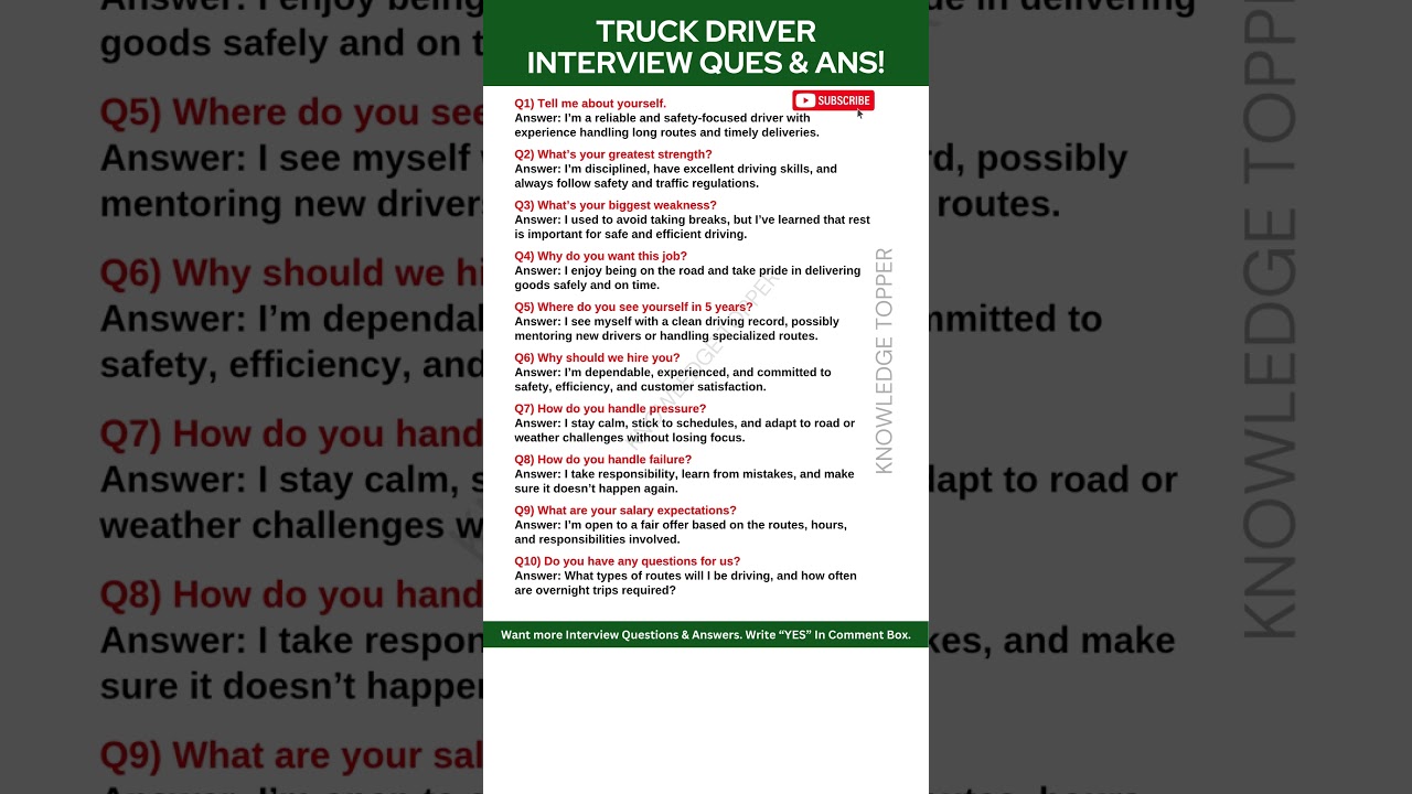 Truck Driver Interview Questions and Answers | Driver Interview Questions and Answers