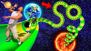 SHINCHAN AND FRANKLIN WENT TO SPACE THROUGH TUNNEL & TRIED SPIRAL CIRCLE MAZE WATER SLIDE CHALLENGE screenshot 3