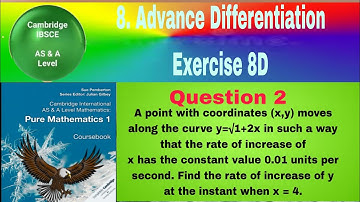 A point with coordinates (x, y) moves along the curve y= √1+2x in such a way that the rate of increa