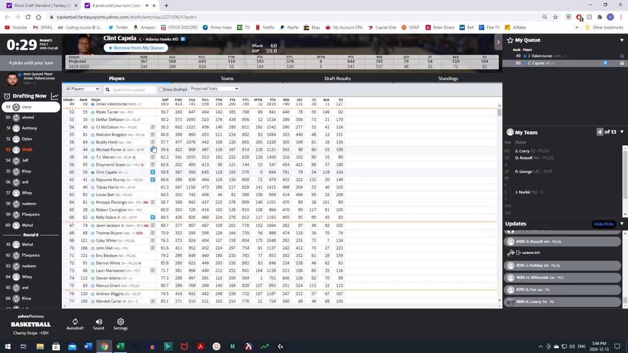 2020-2021 Yahoo Fantasy Basketball Mock Draft 1.0