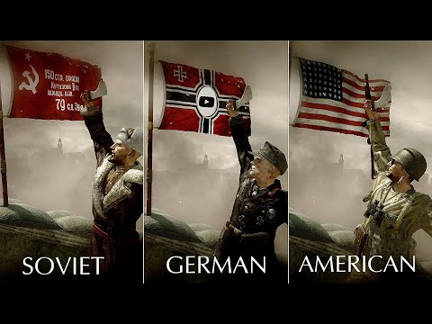 Planting the Soviet Flag vs German, Chinese, American Flags - Call of Duty World at War Ending