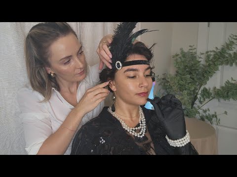 ASMR Perfectionist 1920's Gatsby Hairstyle With Makeup Application - Necklace, Headband & Gloves