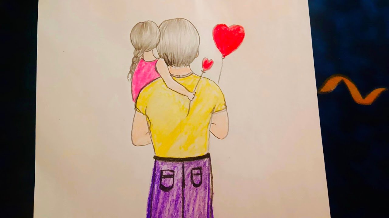 Touching Father and Daughter Drawing: Simple Pencil Sketch Guide painting art easy painting Art