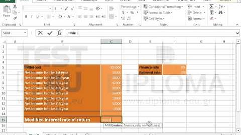 Use the MIRR function to calculate the modified internal rate of return (Excel 2013)