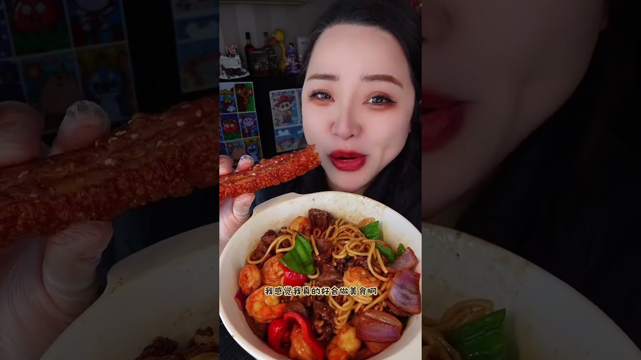 Spicy food asmr mukbang video, asmr eating noodles video:chinese food video eating:mukbang😋
