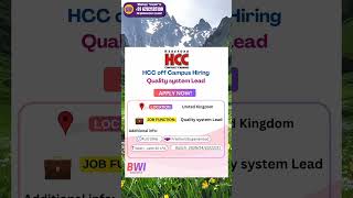 HCC off Campus Hiring |Quality System Lead |Apply Now|