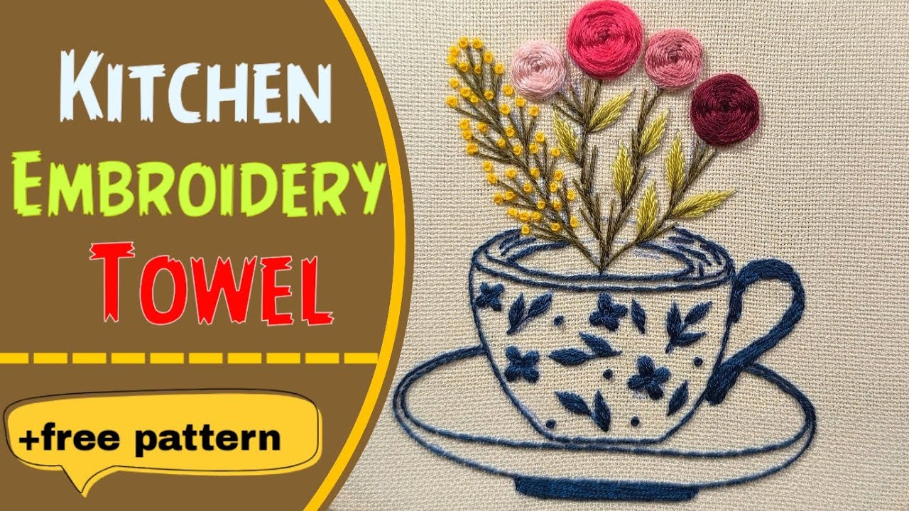 Embroidering a Coffee Cup on a Kitchen Towel ☕ | Hand Embroidery for Coffee Lovers & DIY Fans