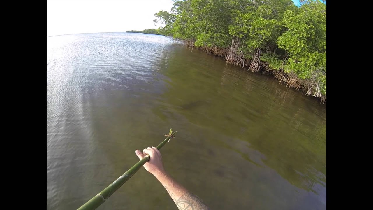 Stalking the flats with my Bamboo fish spear.