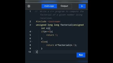 Write a c++ program to compute a factorial of a given number using recursion. #codewithkhushi
