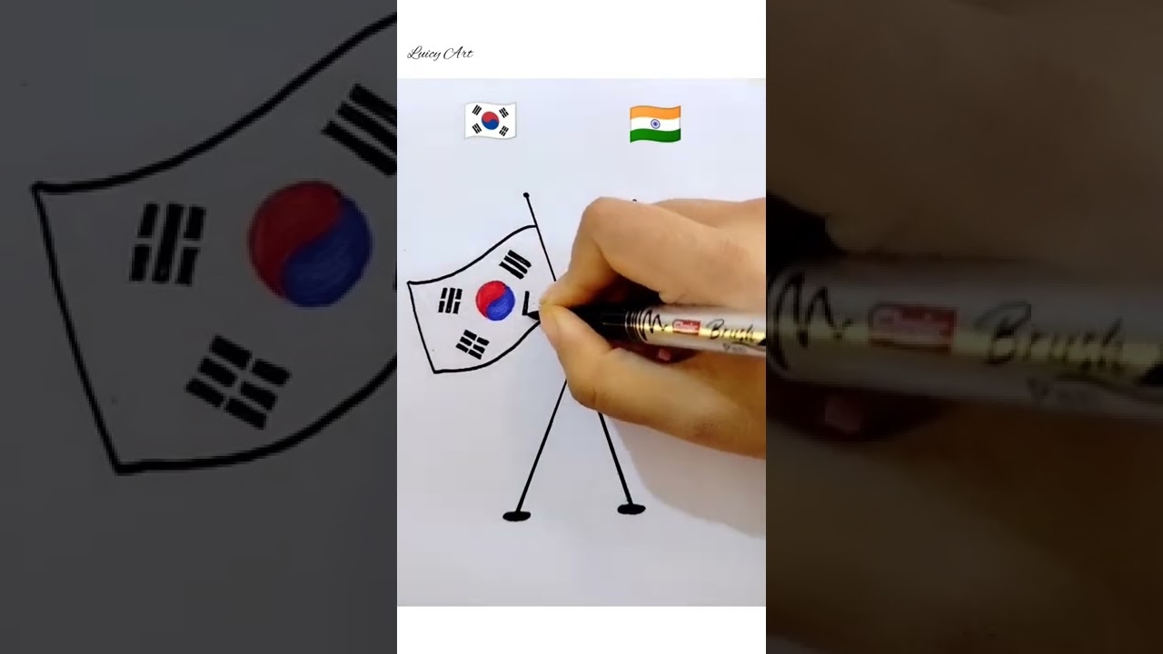 India🇮🇳 & South Korea 🇰🇷 Flag Drawing| How to Draw South Korea Flag| How to Draw India Flag #shorts