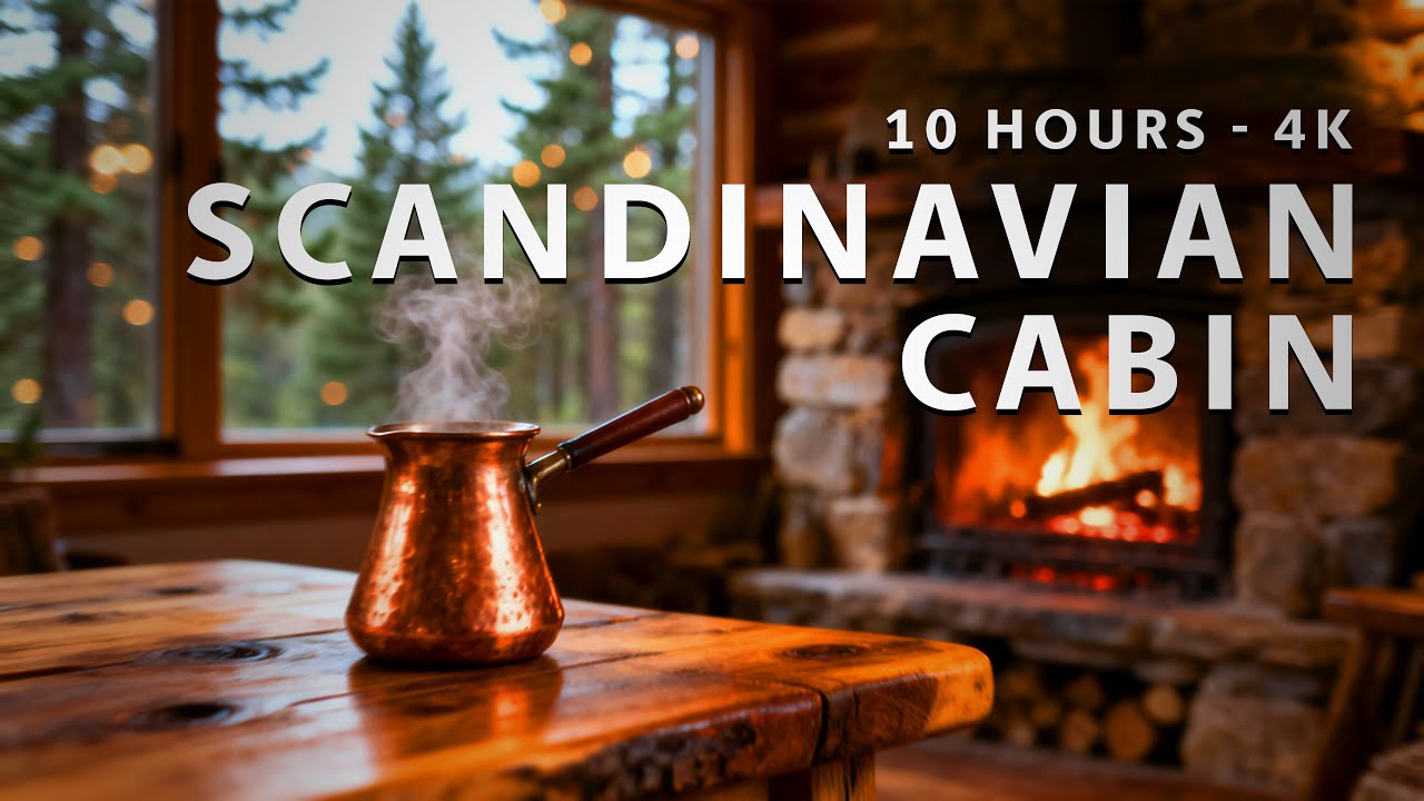 Scandinavian Cabin Morning ☕ Birdsong Coffee & Fire | 4K 10 Hours