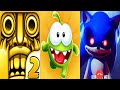 Temple Run 2 Vs Om Nom Run Vs SONIC EXE Call Prank 