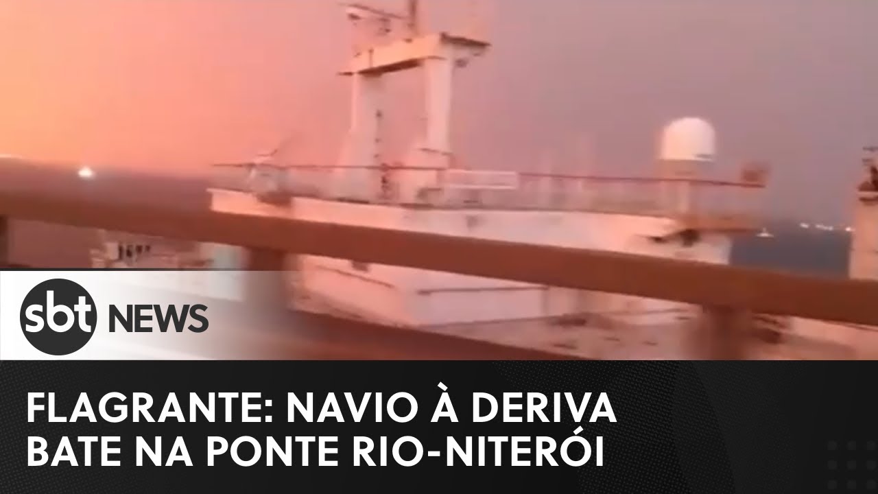 Navio à deriva bate na ponte Rio-Niterói e trânsito é bloqueado