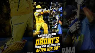 Karthik Sharma Recreates Dhoni’s ICONIC Gun Celebration After 50* 🔥 #csk #ipl #ipl2026 #cskvsmi