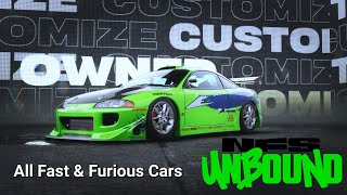 Need For Speed Unbound - All Fast and Furious Cars