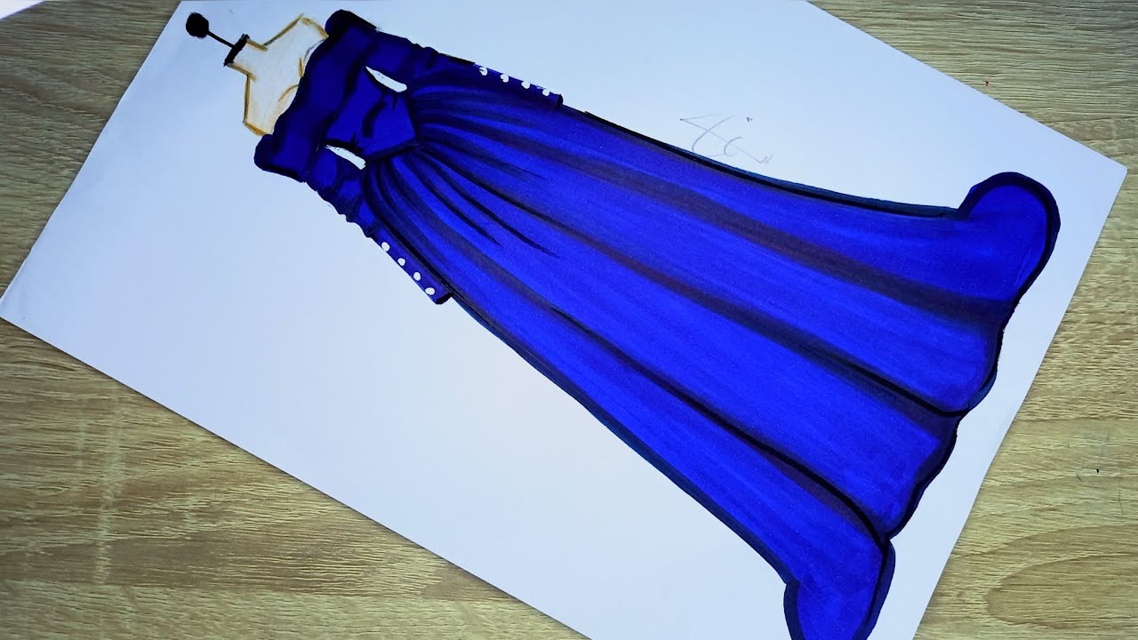 رسم فساتين/رسم فستان سهرة أزرق حلو سهل جدا للمبتدئين💪😇/drawing dresses easy for beginners/رسم سهل