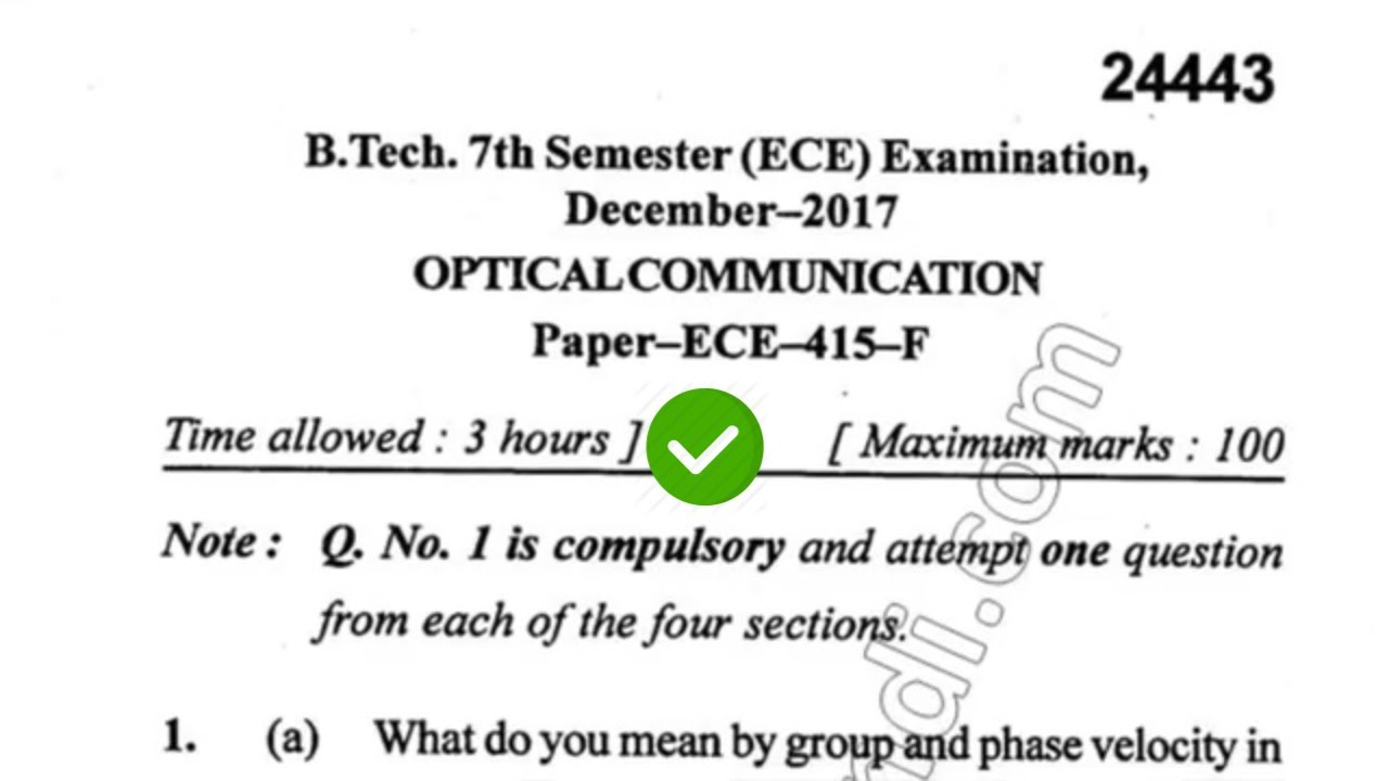 Dec 2017 Mdu BTech ECE 7th Sem Optical Communication Question Paper YouTube