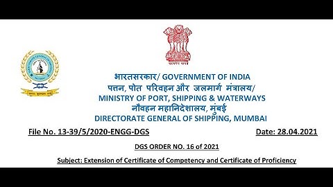 DG SHIPPING ORDER NO 16 OF 2021 FOR SEAFARERS EXTENSION OF ( COC )& ( COP )