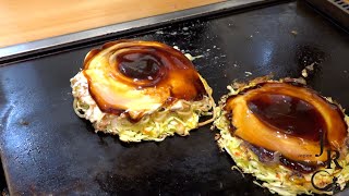 Japanese Street Food - Okonomiyaki Seafood Pancake Sapporo Japan