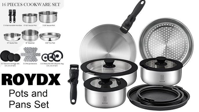 Vkoocy vkoocy pot and pan set with removable handle, nonstick cookware set  detachable handle, induction kitchen camping stackable po