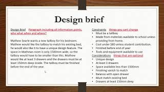 Design folio - Lesson 3 - Design brief