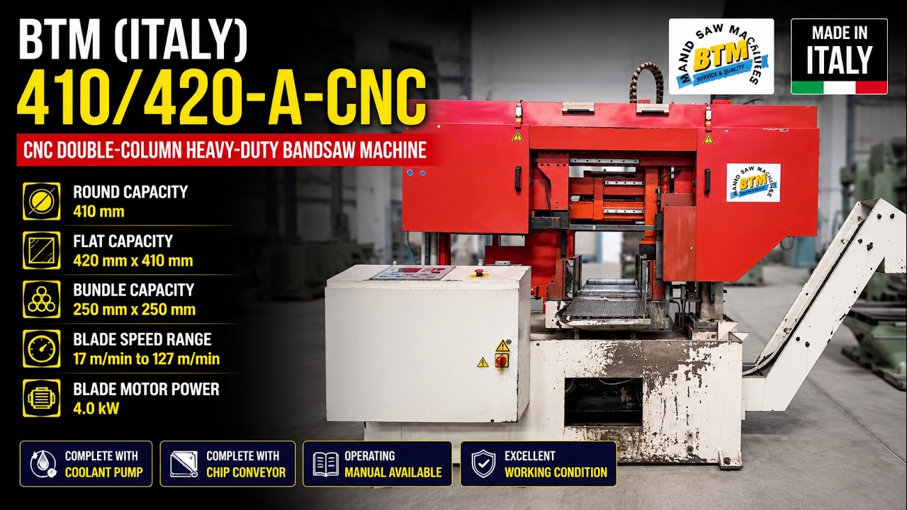 BTM (Italy) Double-Column CNC Bandsaw Machine – 410 mm Round