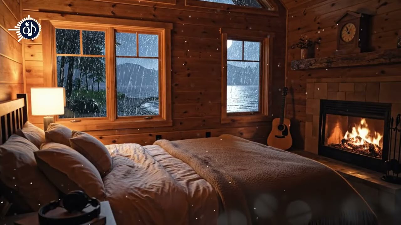 Stay Asleep Through the Night | Warm Cabin Rain & Soft Instrumental Music
