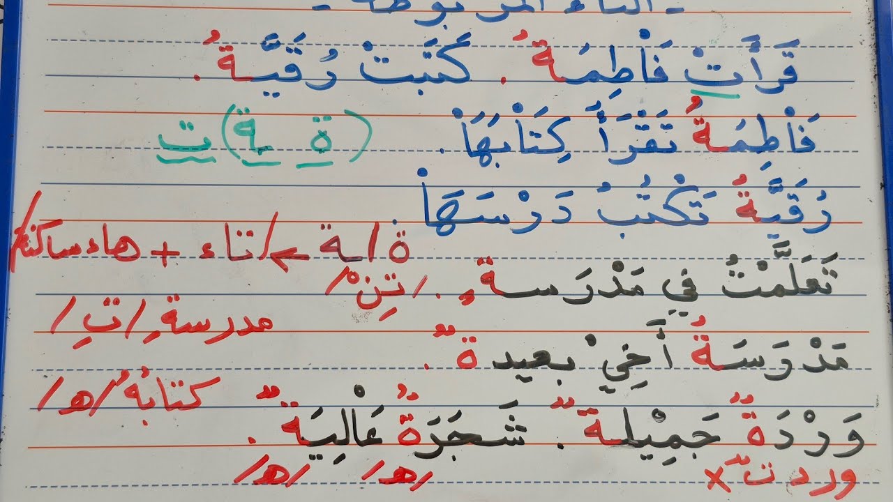 تعليم القراءة والكتابة عن طرق كلمات بها تاء مربوطة