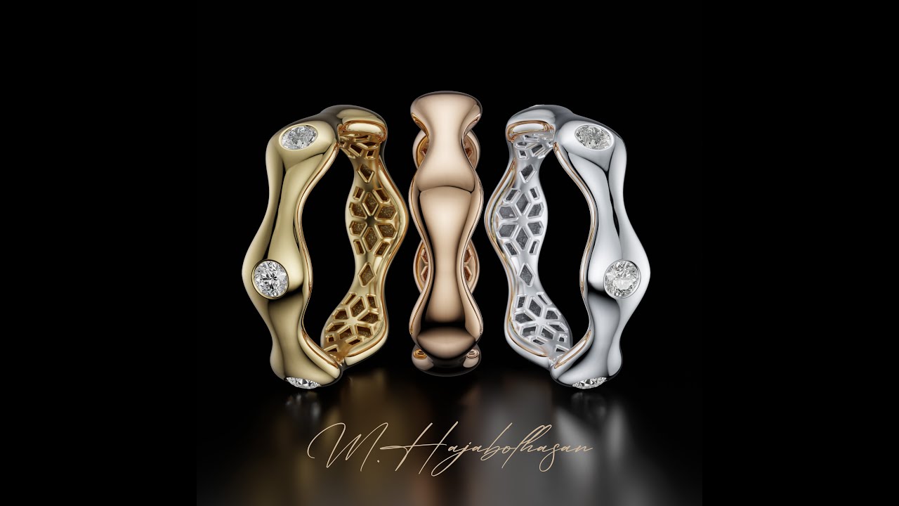 Organic Wave Ring with Diamonds – 3D Printable Jewelry Model