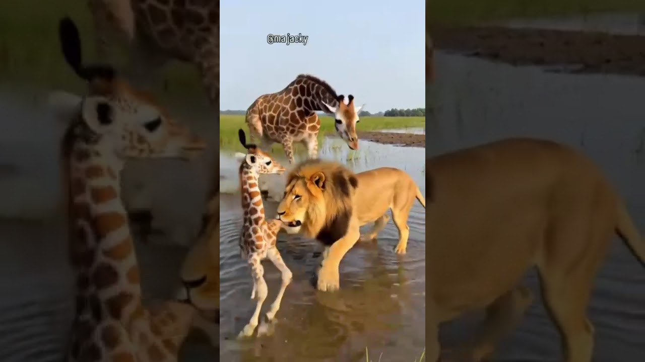 Giraffe 🦒 Throws Lion 🦁 Away! Insane Kick キリンがライオンを投げ飛ばす！जिराफ  ने शेर  को फेंक दिया! 