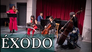 Éxodo - Tango by Luis Ramirez
The Immigration Suite is a collection of ten tangos that examine different facets of life as an immigrant. The overarching narrative follows a somewhat analogous journey to that of seasonal changes and personal growth. Éxodo is the overture, the adventurous departure towards the new land, where we are introduced to every member of the band.
Ultimately, this suite is about resilience and letting go of the past, and tango offers a unique medium to showcase the sense of finding solace in the face of despair.
Luis Ramirez Quintet is:
Lucia Barcari (Violin)
Heyni Solera (Bandoneon)
Soohyun Nam (Cello)
Shannon Wojewoda (Double Bass)
Luis Ramirez (Piano)
The creation of this suite was generously funded by the Ontario Arts Council.
May 1, 2022
The Heliconian Hall, Toronto ON Éxodo - Tango by Luis Ramirez